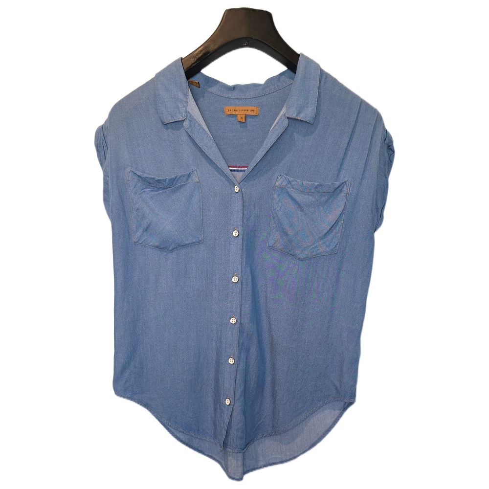 Jachs Girlfriend Womens Blue Rayon Short Sleeve Button‎ Down Shirt Size S